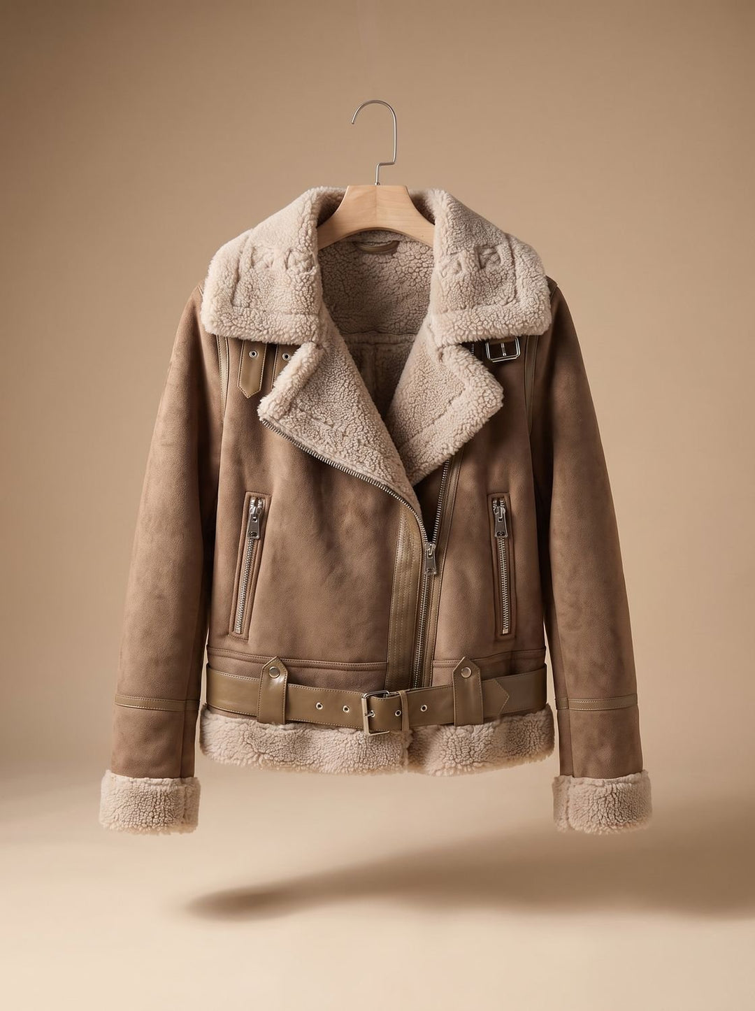 Cropped Women's Fall Jacket in Moto Style in Brown 1