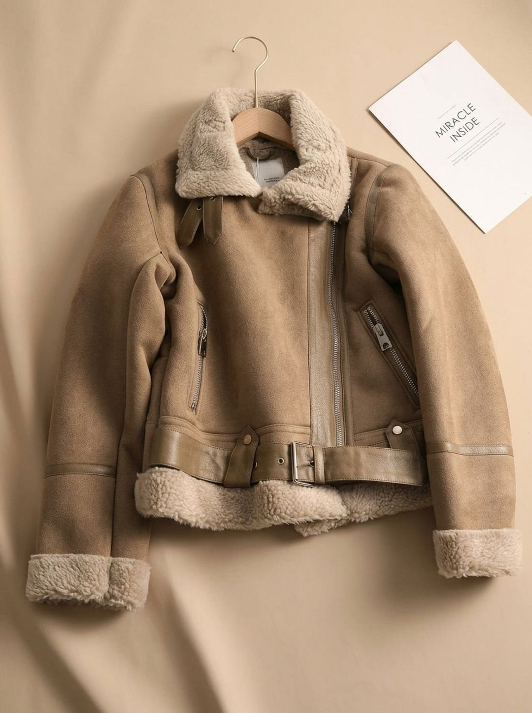 Cropped Women's Fall Jacket in Moto Style in Brown 3