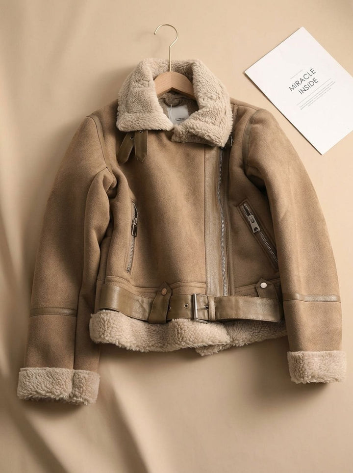 Cropped Women's Fall Jacket in Moto Style in Brown 3