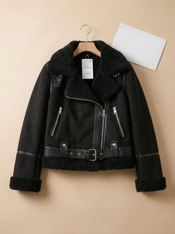 Cropped Women's Fall Jacket in Moto Style in Brown 4