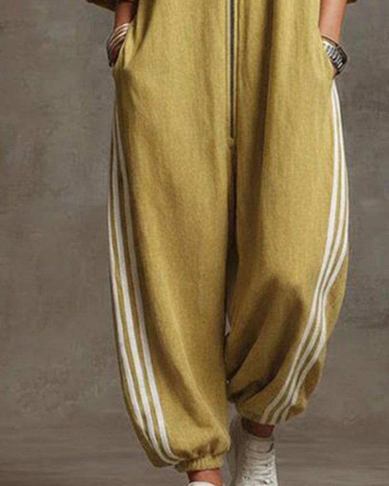 Leonora | Striped tracksuit, sporty style with zipper