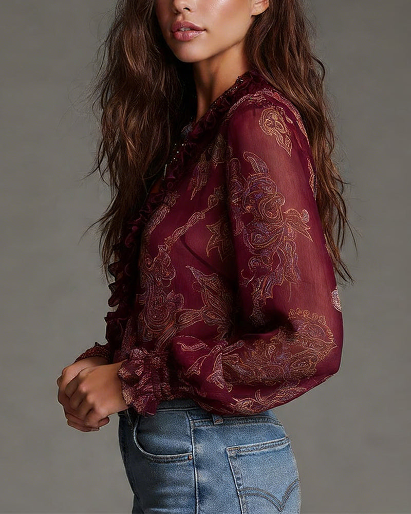 Katie™ | Elegant Half-Zip Blouse with Ruffles