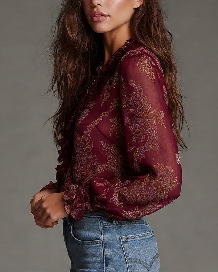 Katie™ | Elegant Half-Zip Blouse with Ruffles