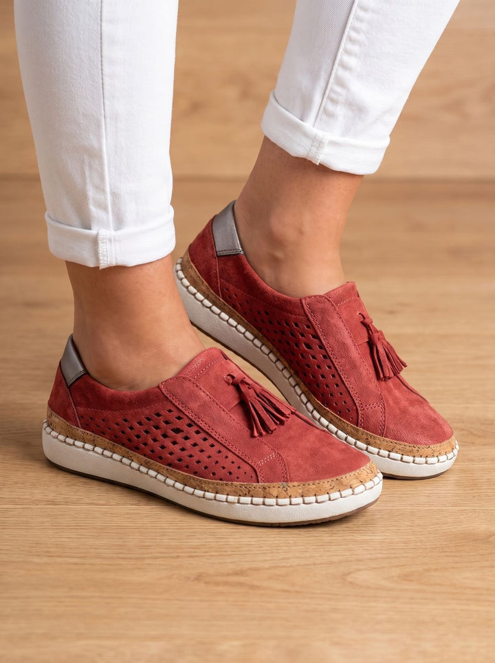 Elegant Slip-On Suede Flats for Women in Red