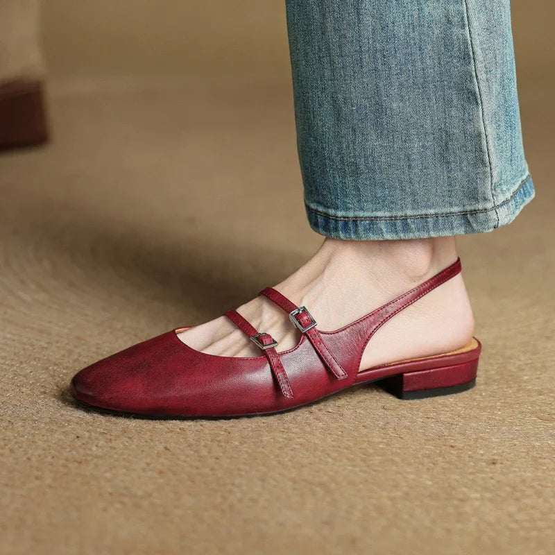 Elegant Women's Leather Flats for Everyday in Red