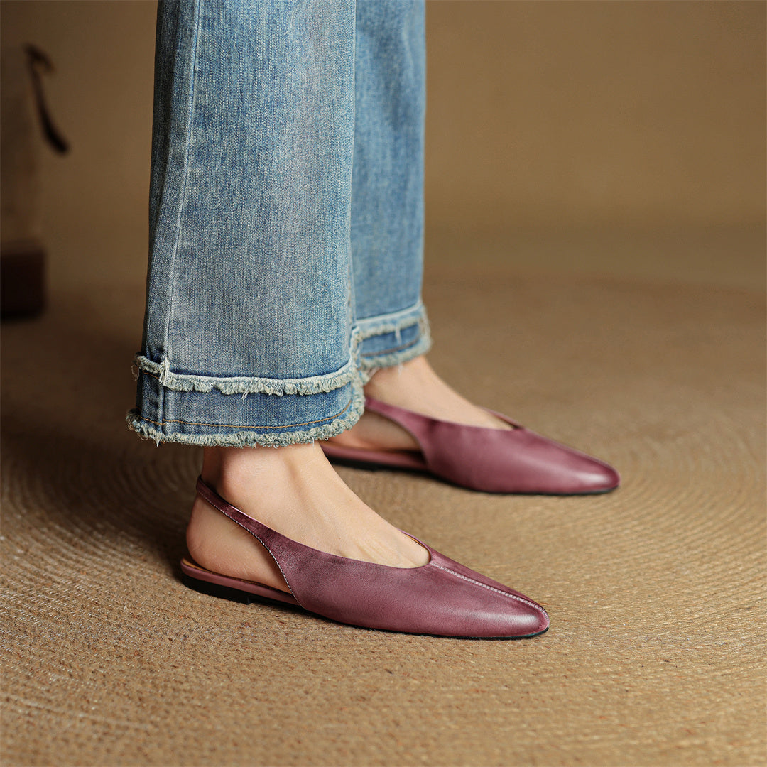 Elegant Women's Leather Flats with Slingback in Purple