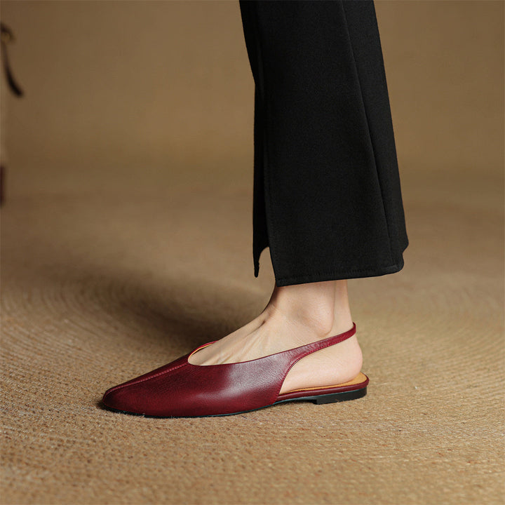 Elegant Women's Leather Flats with Slingback in Wine Red