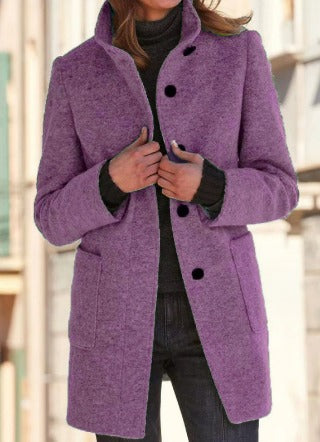 Elegant wool women's fall coat in Purple