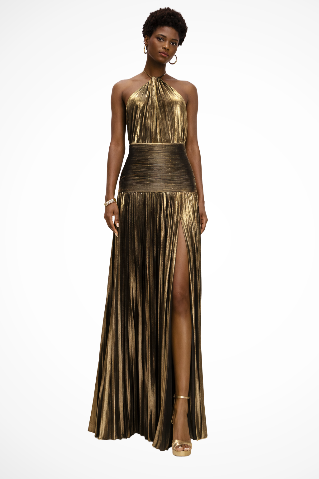 Fall Wedding Guest Dress in Satin Maxi in Antique Gold