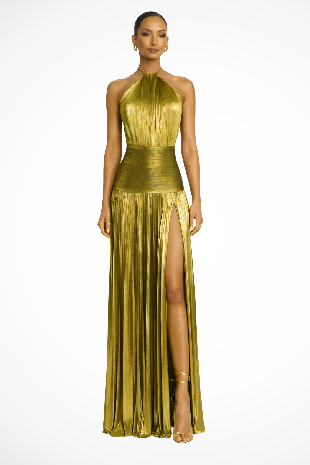 Fall Wedding Guest Dress in Satin Maxi in Gold-coloured
