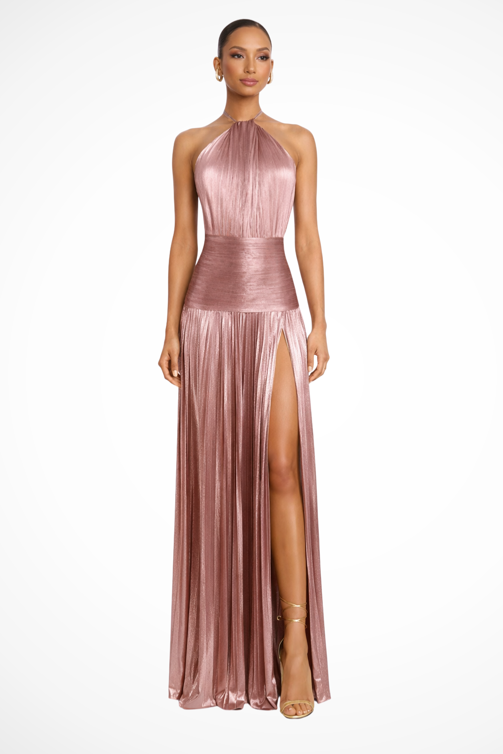 Fall Wedding Guest Dress in Satin Maxi in Pink