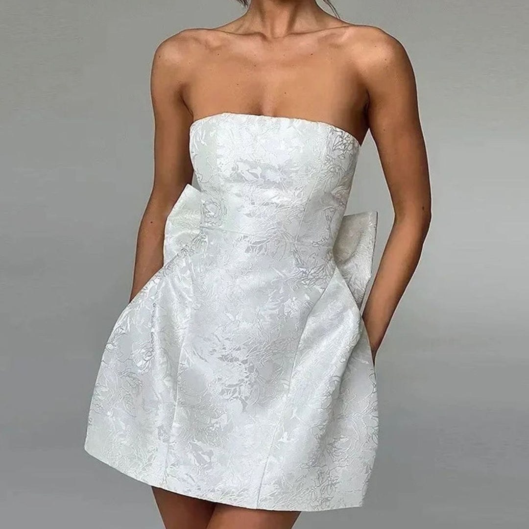Fall Wedding Guest Dress with Strapless Jacquard (3)