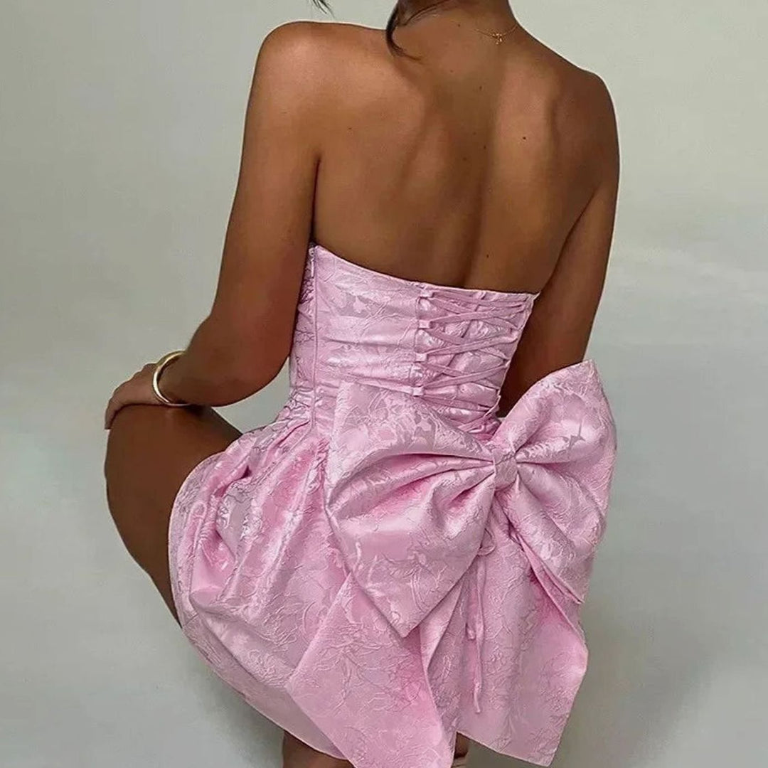 Fall Wedding Guest Dress with Strapless Jacquard (4)