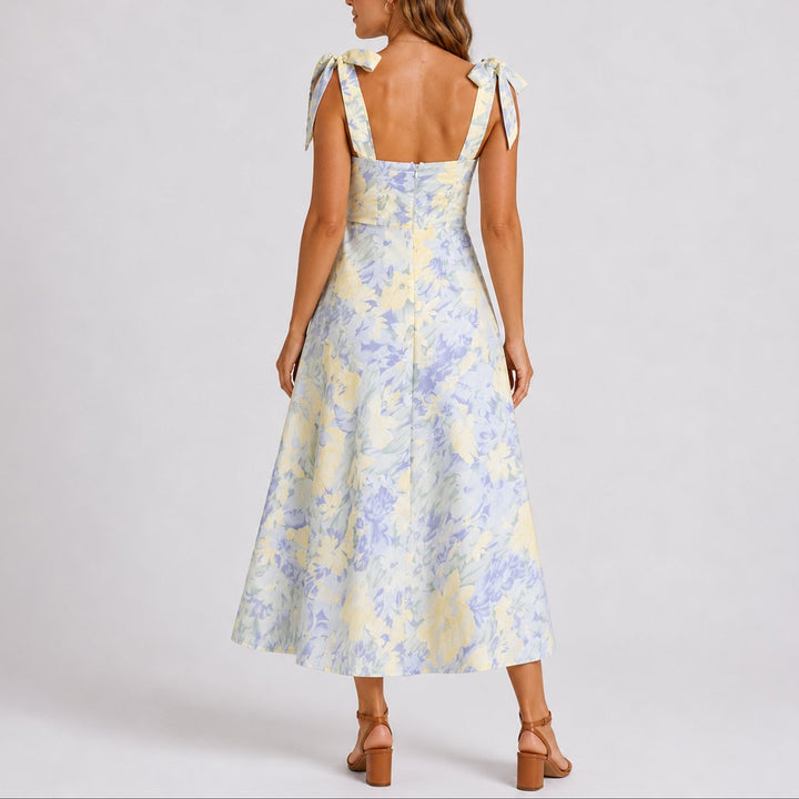 Floral Fall Wedding Guest Dress A-Line Midi (3)