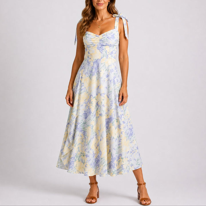 Floral Fall Wedding Guest Dress A-Line Midi in Floral White
