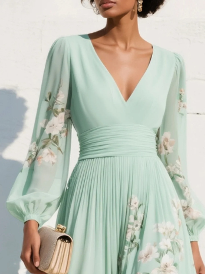 Floral Midi Cocktail Dress with Flutter Sleeves in Green 4