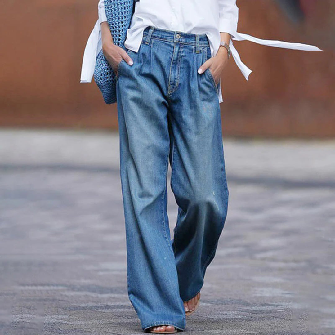 High-Waist Wide Leg Pants for Modern Women in Blue