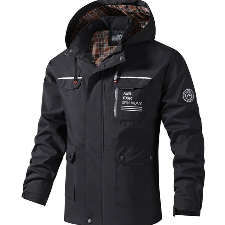Hooded Men's Fall Jacket with Multiple Pockets in Black