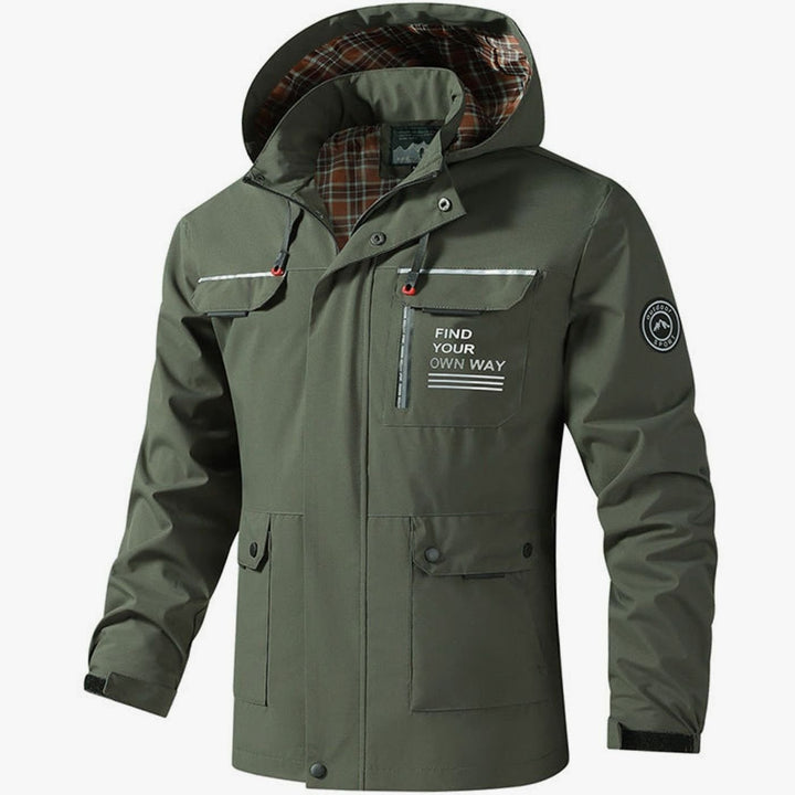 Hooded Men's Fall Jacket with Multiple Pockets in Olijfgroen