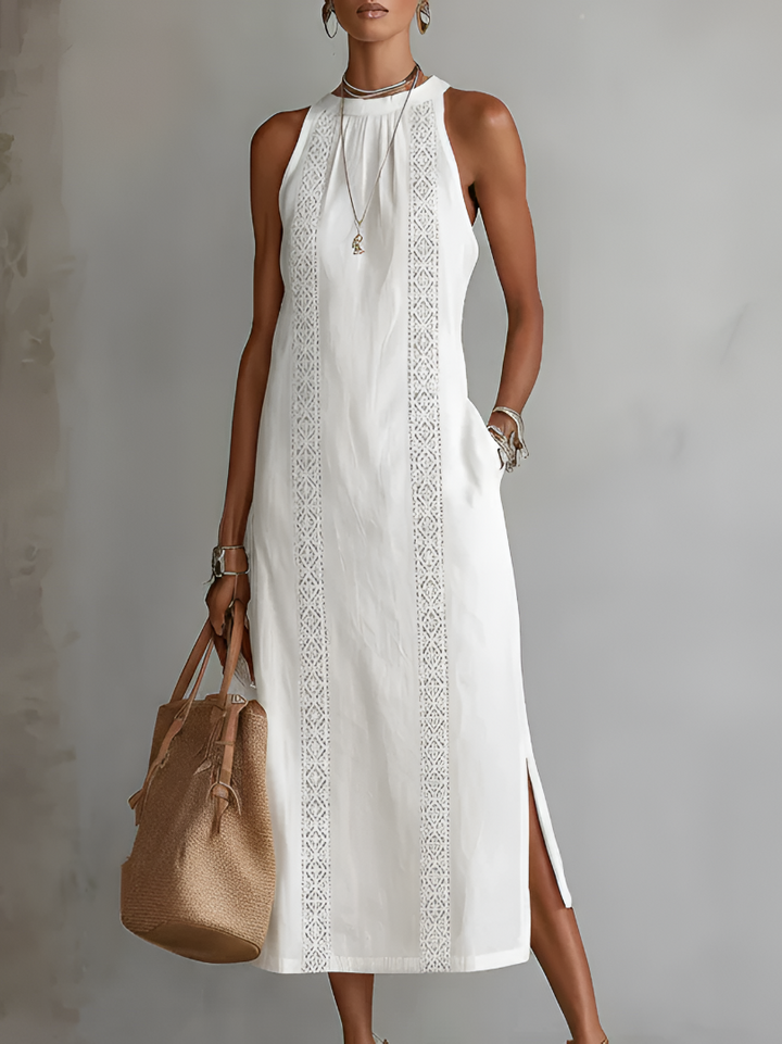 Jimena | Embroidered midi dress with mandarin collar