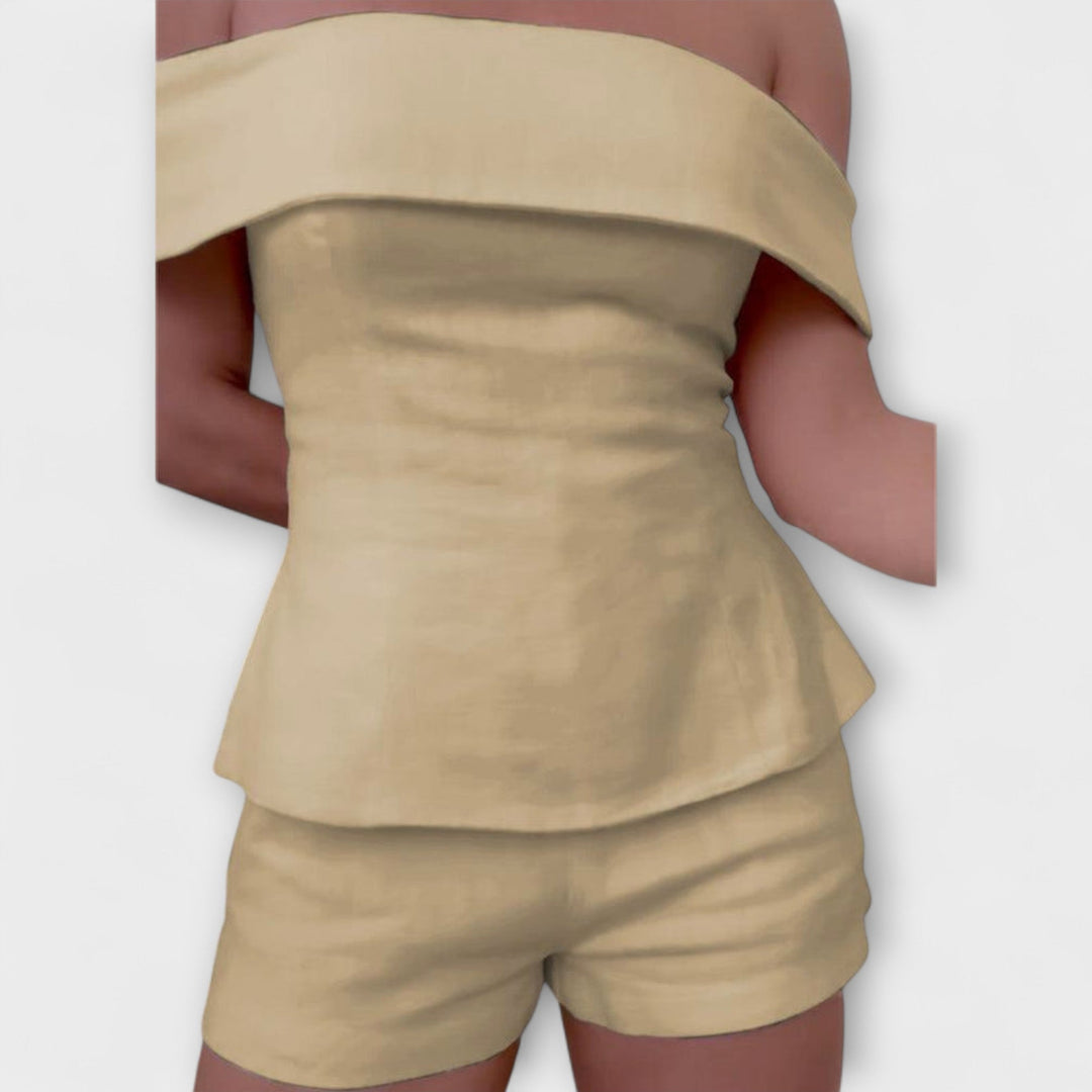 Olivia - White Cotton and Linen Two-Piece Set