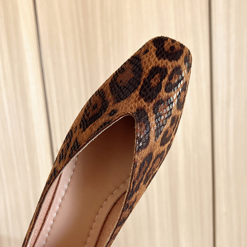 Leopard Print Women's Leather Flats (6)