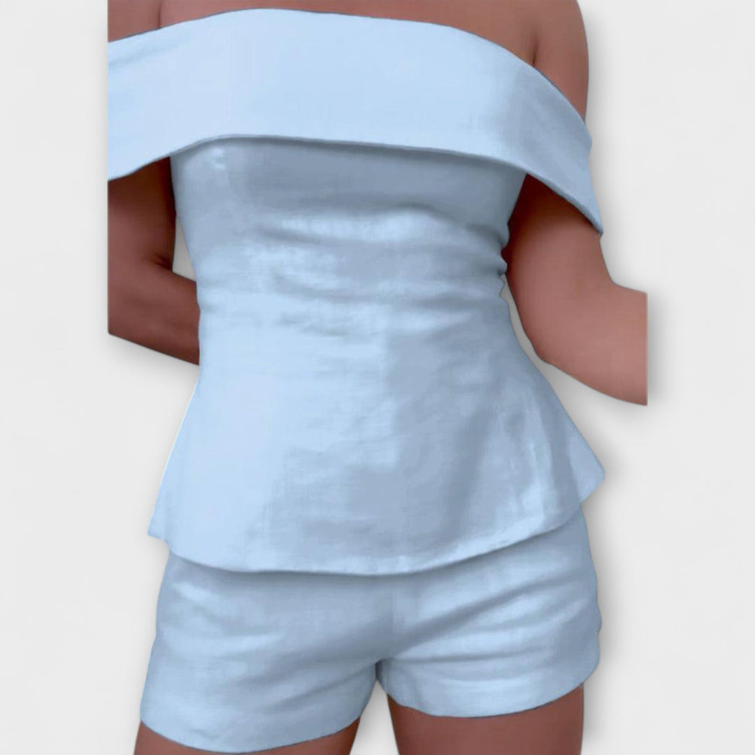 Olivia - White Cotton and Linen Two-Piece Set