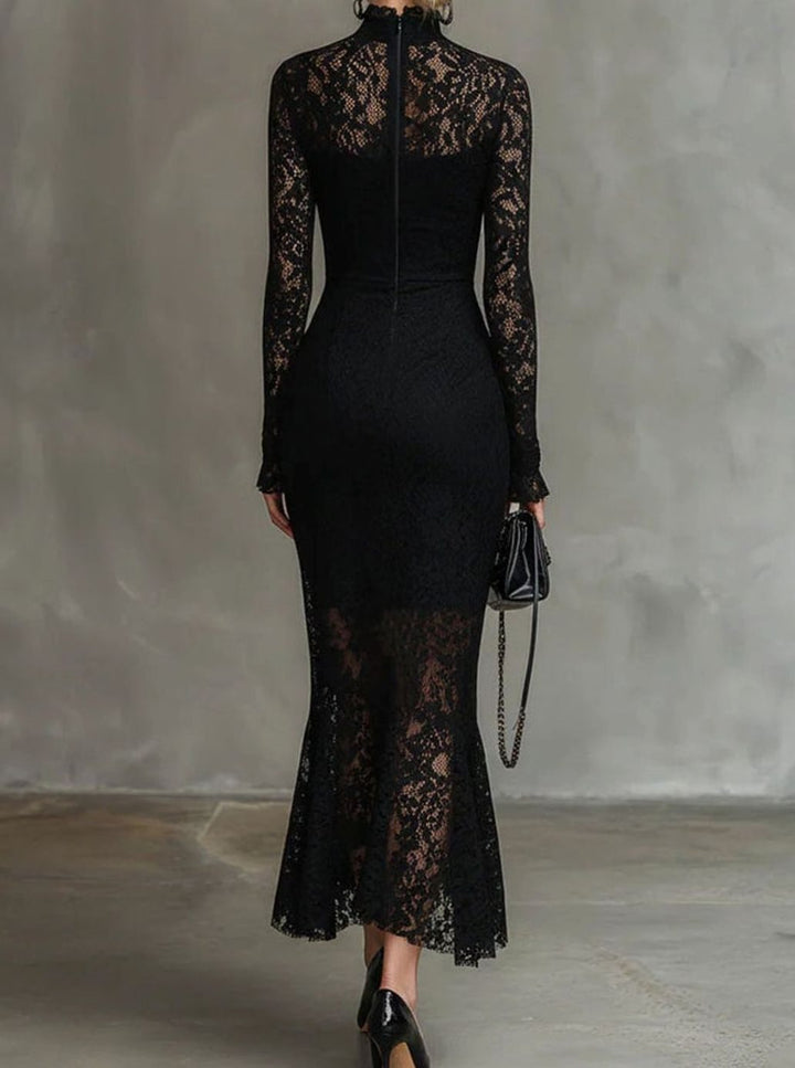 Long-Sleeve Lace Fall Wedding Guest Dress in Black 2
