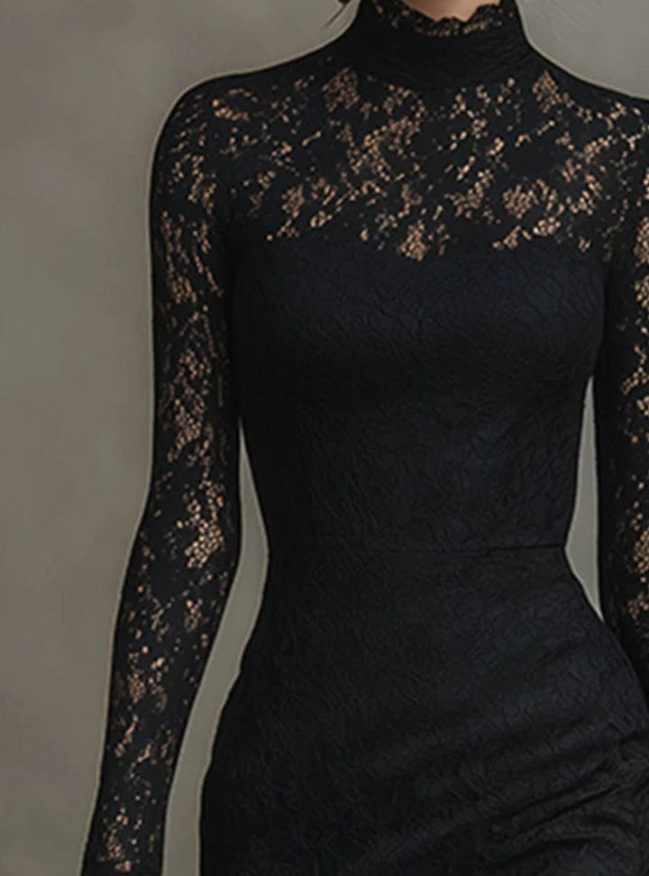 Long-Sleeve Lace Fall Wedding Guest Dress in Black 3
