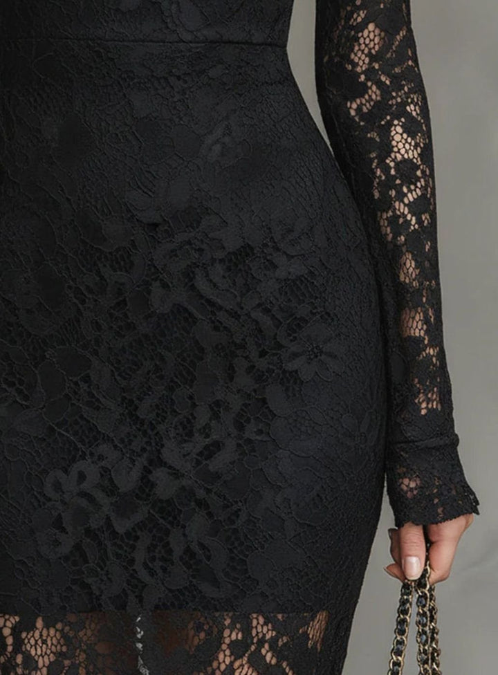 Long-Sleeve Lace Fall Wedding Guest Dress in Black 4