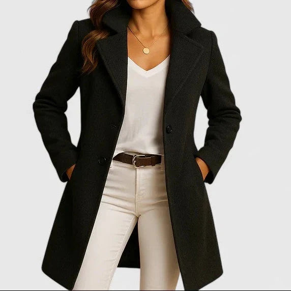 Longline Women's Coats Tailored Double-Breasted in Black