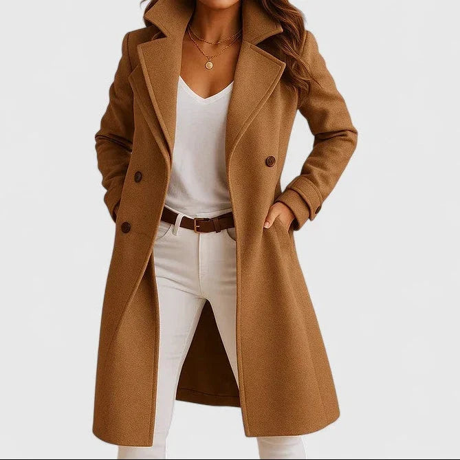 Longline Women's Coats Tailored Double-Breasted in Brown