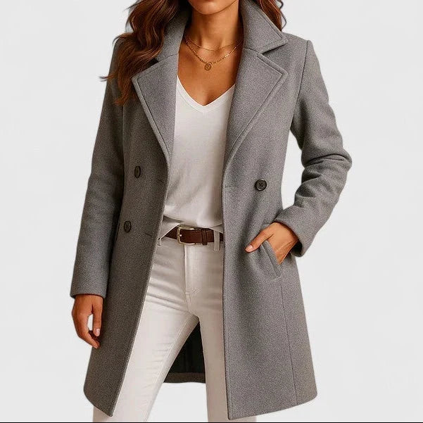 Longline Women's Coats Tailored Double-Breasted in Grey