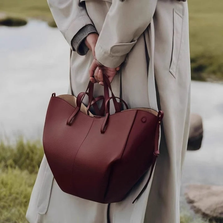 Minimalist Leather Tote Bag – Wine Red