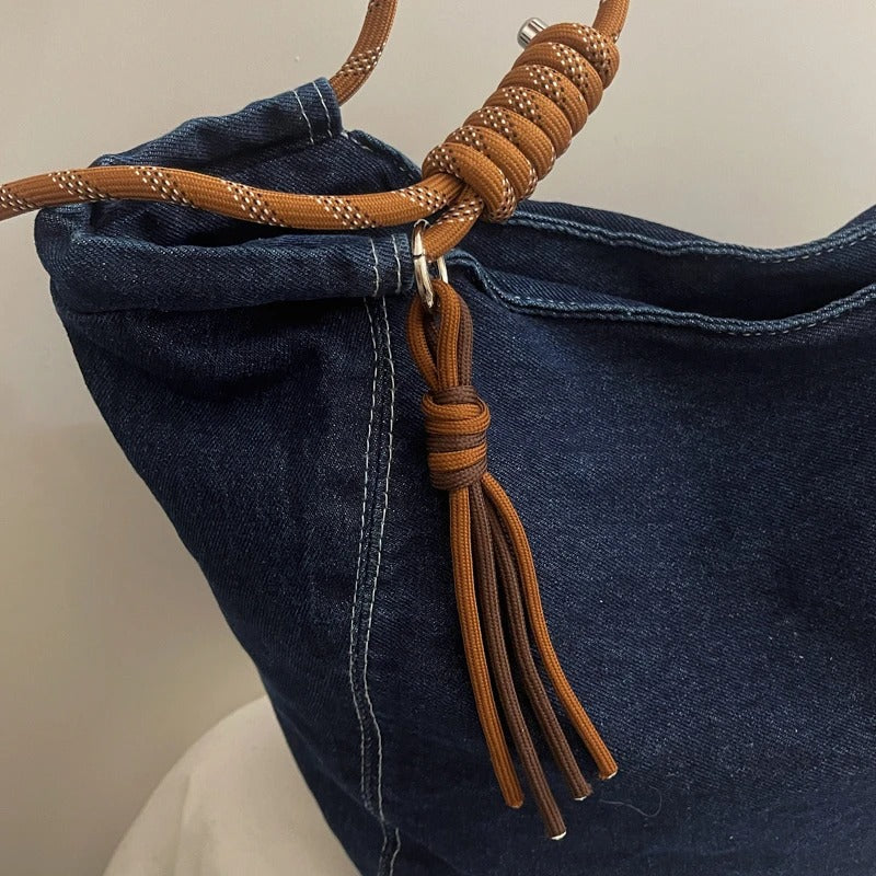 Washed Denim Boho Shoulder Bag