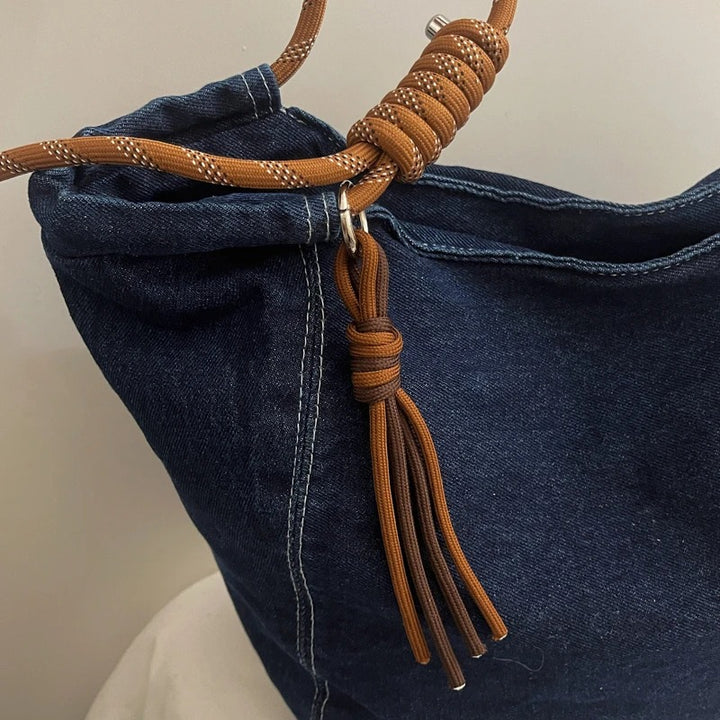Washed Denim Boho Shoulder Bag