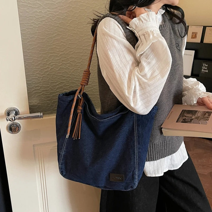 Washed Denim Boho Shoulder Bag