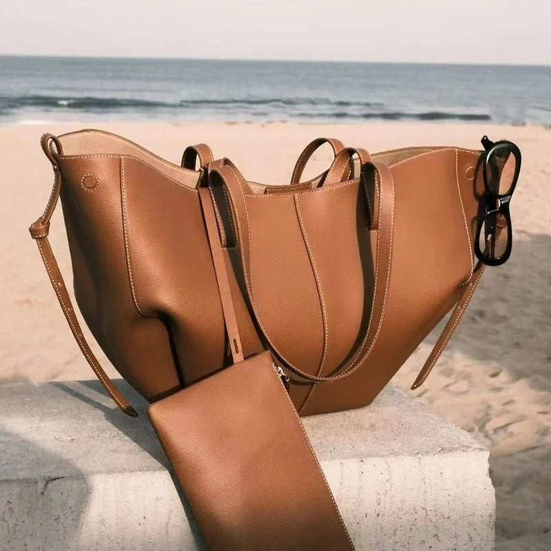 Minimalist Leather Tote Bag – Camel