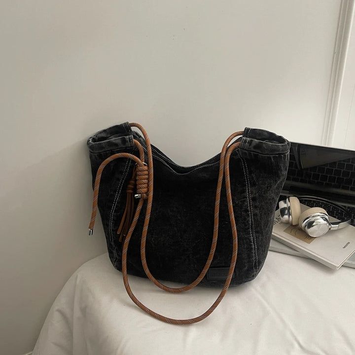Washed Denim Boho Shoulder Bag