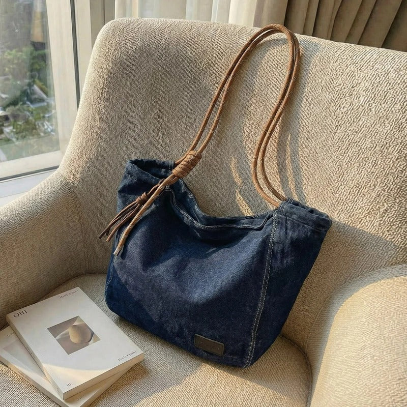 Washed Denim Boho Shoulder Bag