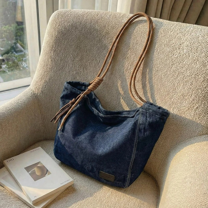 Washed Denim Boho Shoulder Bag