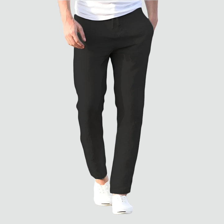 Men's Breathable Linen Pants for Fall in Black