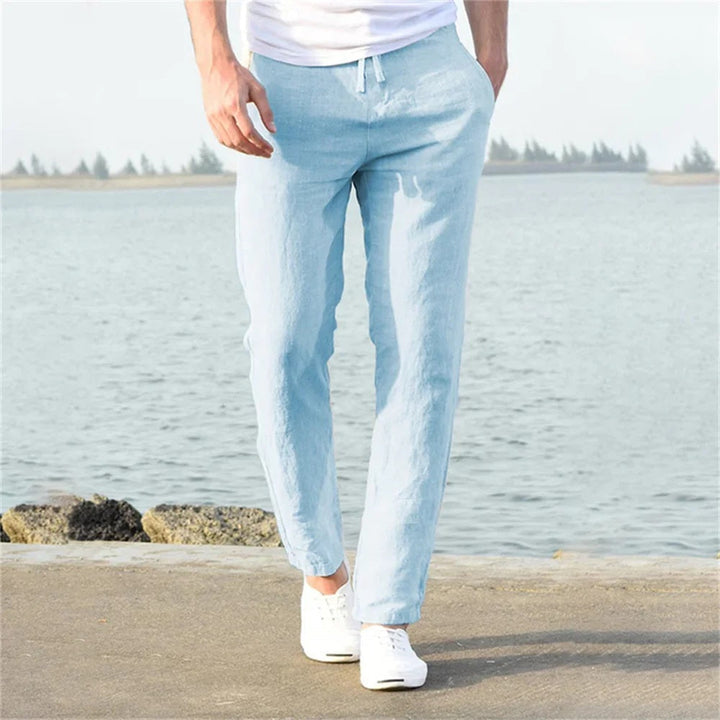 Men's Breathable Linen Pants for Fall in Blue