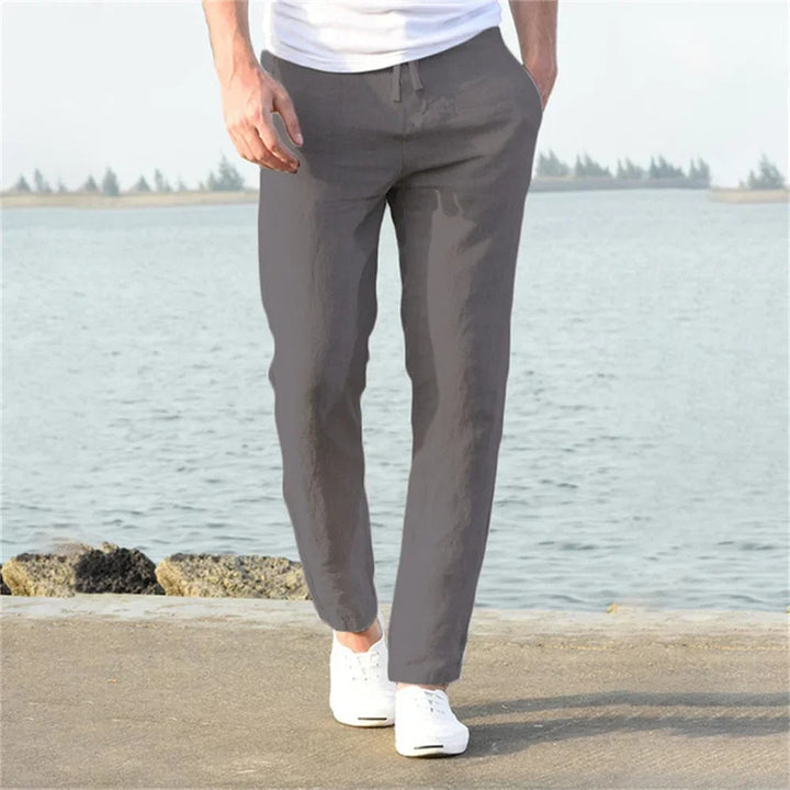 Men's Breathable Linen Pants for Fall in Grey