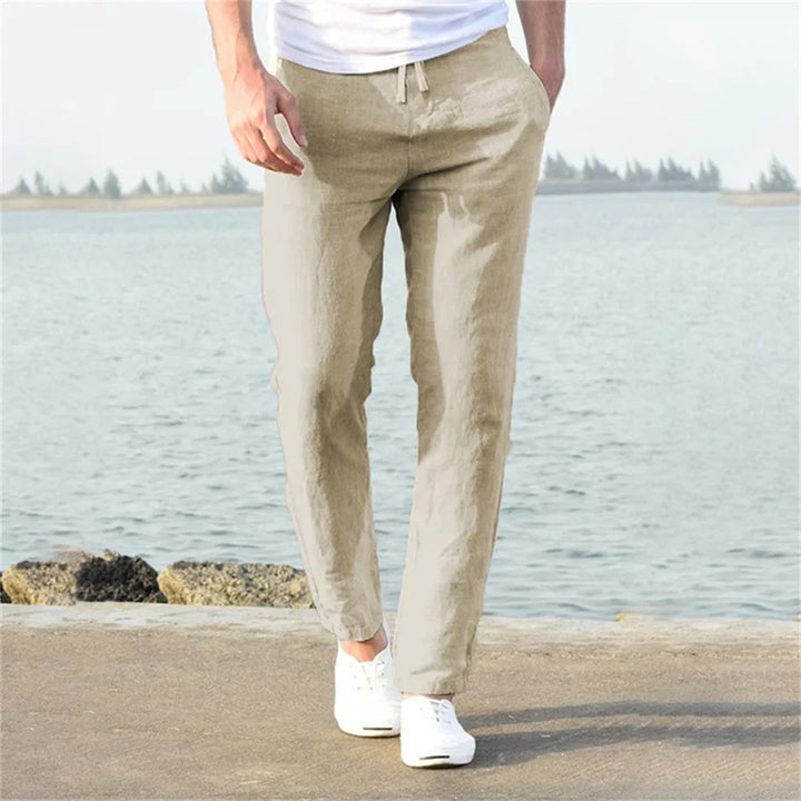 Men's Breathable Linen Pants for Fall in Khaki