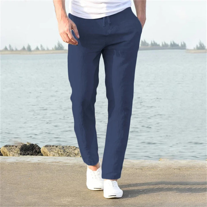 Men's Breathable Linen Pants for Fall in Navy