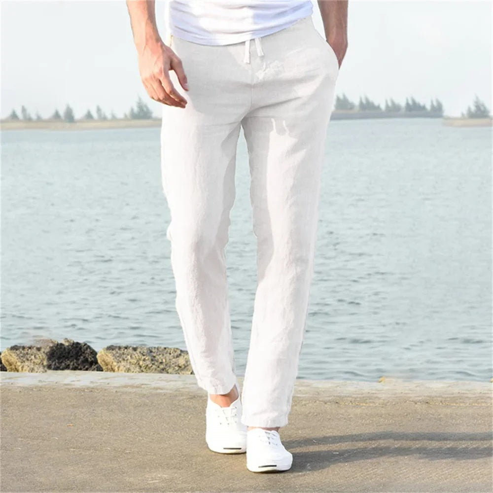 Men's Breathable Linen Pants for Fall in White
