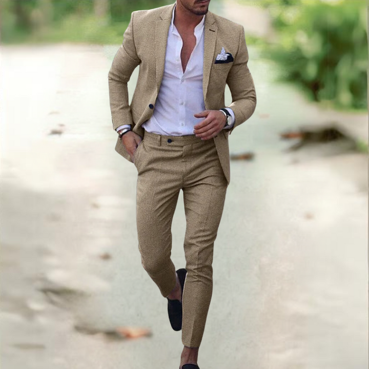 Men's Business Casual Hose and Jacket Set in Beige