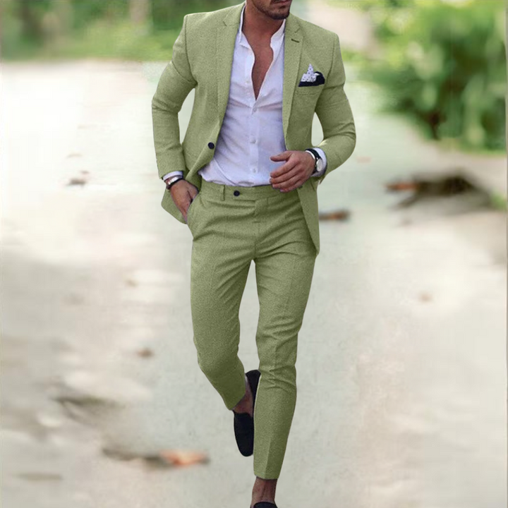 Men's Business Casual Hose and Jacket Set in Green