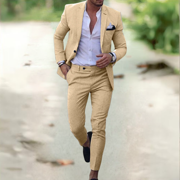 Men's Business Casual Hose and Jacket Set in Khaki